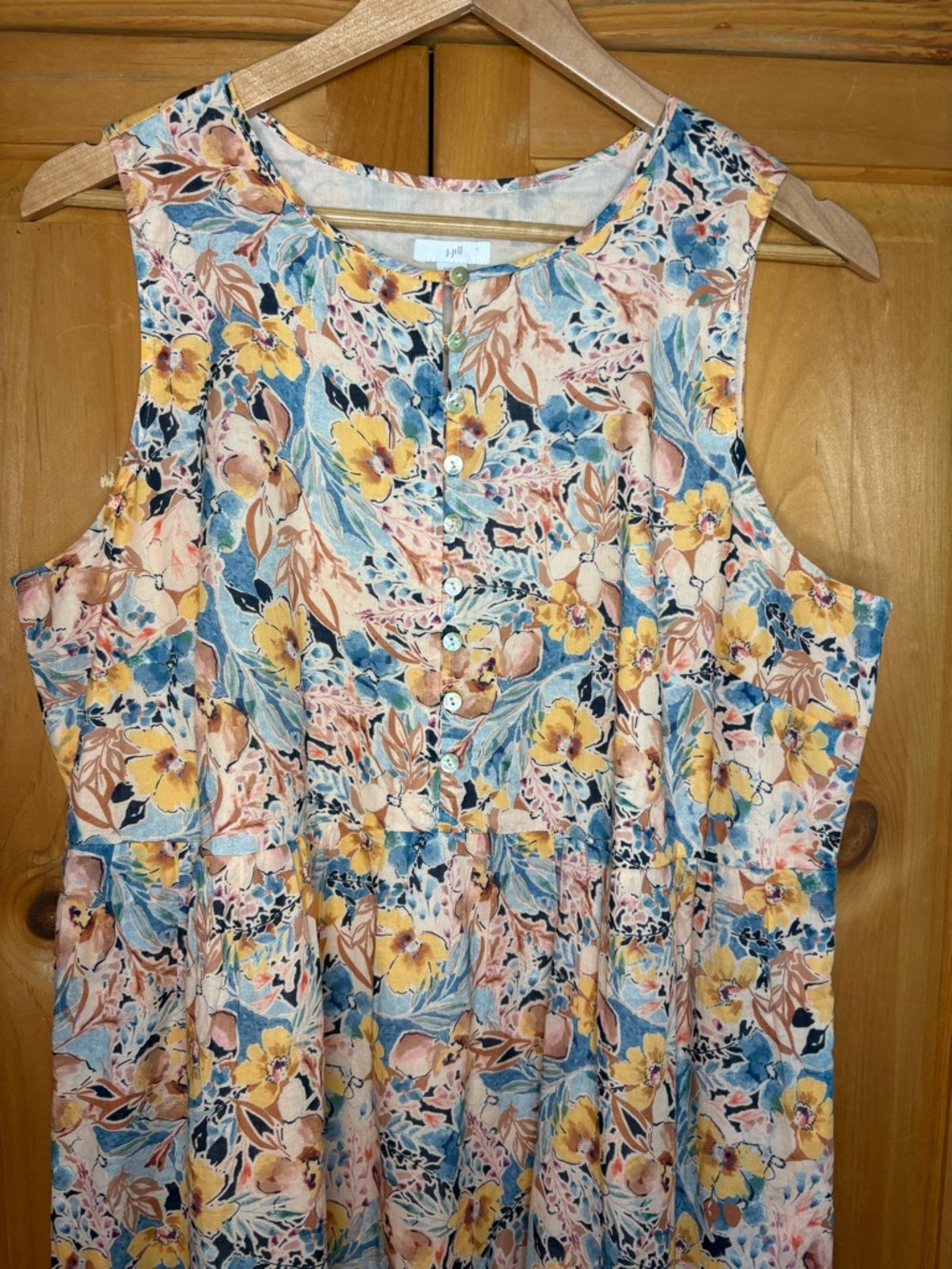 J. Jill Floral Sleeveless Maxi Dress in Yellow, Blue & Cream - Picture 5 of 15